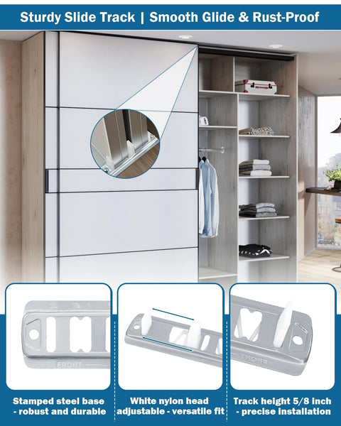 Sliding Closet Door Roller Replacement Kit 10 Pcs Includes 2 N6560 And 8 MP6501 Rollers installation view on wardrobe door