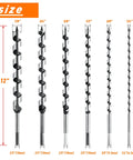 Front view: NICAVKIT 6-piece, 12-inch auger drill bit set with hex shanks (1/4–7/8 in) for wood, plastic, drywall