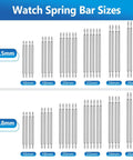 Diagram of watch spring bar sizes 16mm to 26mm for the Must Have All In One Watch Band Repair Kit With Spring Bar Tool And Link Removal Tool 56 Stainless Steel Spring Bars For 16 26mm Bands Includes Handy User Manual Durable Waterproof Build For Replacing Straps And Adjusting Links
