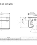 Front and side views of SBR12UU linear rail slide with dimensioned measurements.