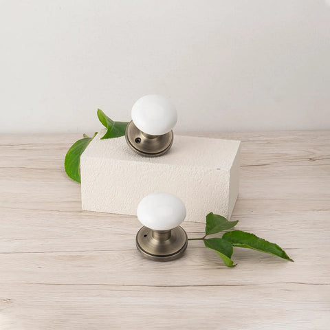 Porcelain White Door Knobs With Privacy Lock For Interior Doors, Antique Brass Ceramic Door Handles, Vintage Door Levers Display