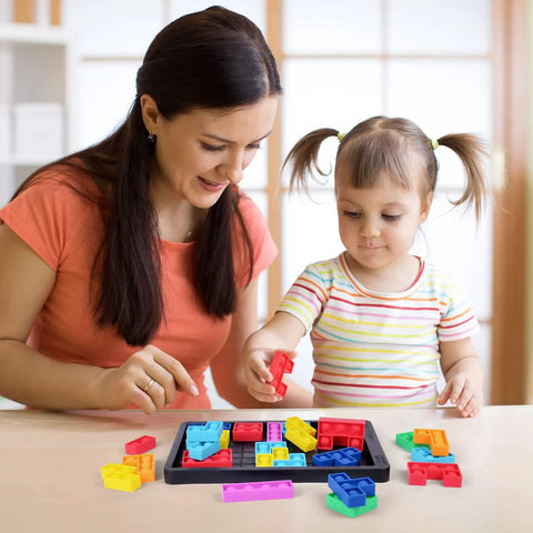 A woman and a child engaging with the Slick Silicone Pop Puzzle Fidget Toy Buttery Smooth Push Pop Brain Teaser for stress relief.