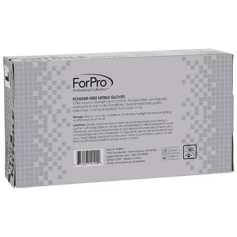 Front view of ForPro Professional Collection powder-free black nitrile gloves, large, 100-count box.