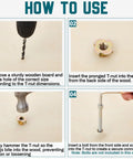How to use Three Eighths Inch T Nuts Sixteen Thread Four Pronged Tee Nuts Zinc Plated Steel Corrosion Resistant Seven Sixteenths Inch Barrel Length Iridescent Zinc Finish Beefy 300 Pack For Rock Climbing Holds Wood And Cabinetry with step-by-step guide on wood installation.