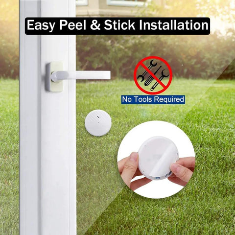 Ultra Slim Window Vibration Alarm Pack of 6 with 125dB Siren Easy Peel and Stick Installation shown on window
