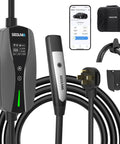 Built Like A Tank Level 2 Ev Charger For Tesla Packing 32 Amps with smart app control, NACS plug, and charging cable.