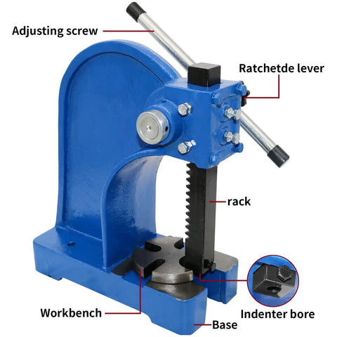 1 Ton Manual Desktop Punch Press Machine With 5.5 Inch Work Height Cast Iron Body for Stamping Bending Stretching and Forming