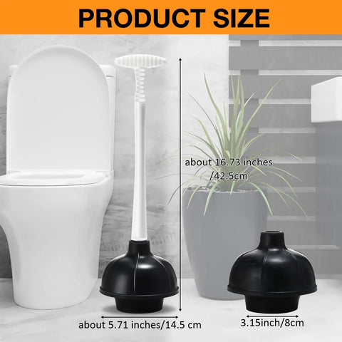 Heavy Duty Toilet Plunger Bulk Pack Of Six Black Double Thrust Rubber Force Cups Built Like A Tank, measuring 42.5cm and 8cm.