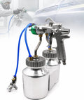 Zero Hassle Dual Nozzle Paint Sprayer With 1.3Mm Chrome Nozzle, Pressure Feed Design loaded with dual jugs for auto painting.