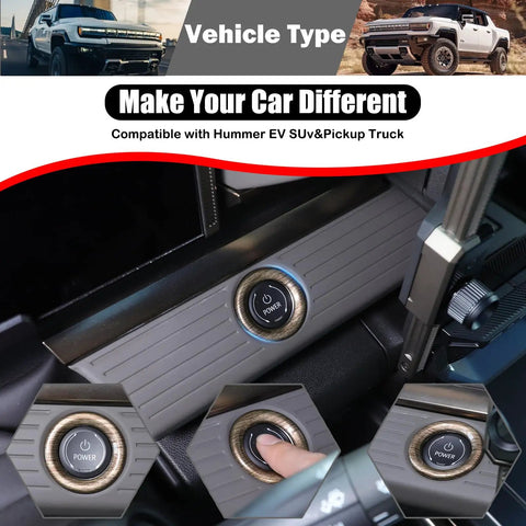 Factory Look Snug Fit Push Start Button Cover For Hummer Electric Pickup 2024 2025 Abs Plastic Trim Ring with textured finish.