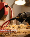 Hella Tough Retractable Air Hose Reel For Garage And Workshop 50 Foot Auto Rewind compressor line attached to tool.