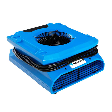 Blue Low Profile Air Mover 0.25 HP, 1200 CFM, 2 Speed Carpet Dryer Floor Fan With Dual GFCI Outlets, stackable and lightweight