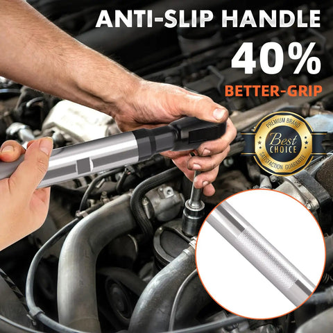 Half Inch Offset Extension Wrench For Impact Drivers In Tight Spots used in an engine bay with anti-slip handle emphasis.