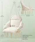 Hangin Hammock Chair With Large Cushy Cushion, Boho Swing Chair For Bedroom, Patio, Balcony Or Garden, Sturdy Metal Frame With Tight Rope, Supports Up To 264 Lb, Cream White, Accessories Included, dimensions and installation instructions.