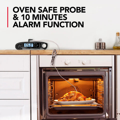 Oven with Instant Read Meat Thermometer With Dual Probe 2 In 1 Digital Kitchen Thermometer Backlit LCD showing 135°F