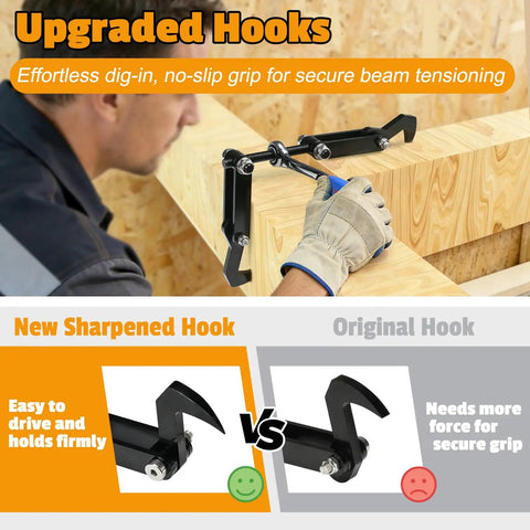 Heavy Duty Beam Puller Tool With Iron Hooks And Reversible Ratchet in use for beam tensioning