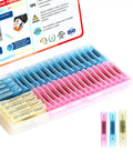 Heat Shrink Butt Connector Kit 22-10 AWG, 100 Pcs Waterproof Crimp Splice Terminals with color-coded red, blue, yellow sleeves