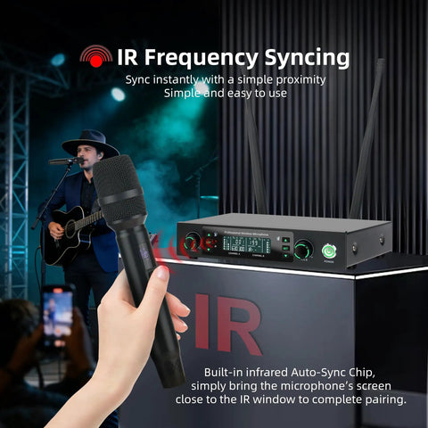 Ultra Long Range Wireless Microphone System 500ft 2.4G Cordless Mic Set With IR frequency syncing on stage