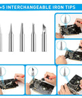 1+5 interchangeable tips for 60W Adjustable Soldering Iron Kit With On Off Switch And Temperature Control Pro Grade DIY Soldering Tool