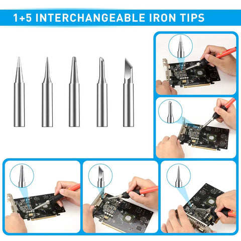 1+5 interchangeable tips for 60W Adjustable Soldering Iron Kit With On Off Switch And Temperature Control Pro Grade DIY Soldering Tool