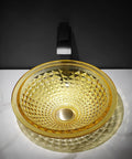 USZWBY Bathroom Vessel Sink Vanity Tempered Glass Vessel Bowl Sink Round luxury design, gold unique texture and polished finish.