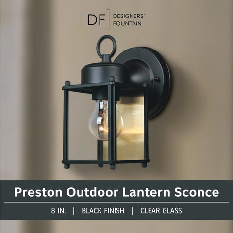 8 Inch Outdoor Wall Lantern Sconce In Black Finish For Front Door Patio And Porch Exterior Light Fixture With Clear Glass