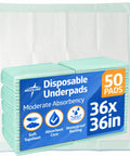 Adult Incontinence Bed Pads 36x36 Extra Large 50 Pack Hella Absorbent Pee Underpads With Quilted Top Sheet, showing stack and packaging.