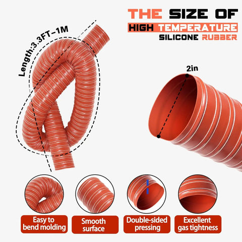 Beefy 2 Inch Silicone Intake Hose With 1 Meter Length, Double Layer Flexible Air Duct For Auto Air System, shown coiled and details highlighted.