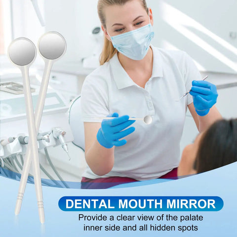 Pro Grade Dental Mouth Mirrors Pack Of 100 With Shiny Handles Anti Fog Intraoral Inspection Mirrors Individually Wrapped Ergonomic Angled Design For Easy Cheek Retraction Lightweight Clinic Quality dentist using dental mouth mirror in clinic