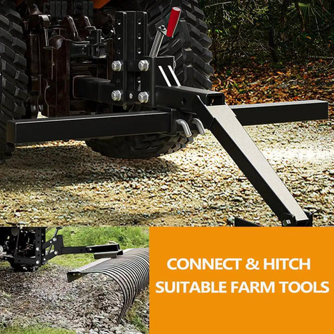 ATV UTV Manual Implement Lift With 1-Point Lift System And 2-Inch Hitch Receivers on uneven terrain illustrating connection.