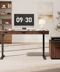 Killer 55 Inch Electric Standing Desk With Smooth Walnut Top And Ultra Silent Motor in modern home office setup.