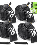 4-pack 26 inch bike inner tube 26 x 1.75-2.125 with Schrader valve 32mm includes 2 tire levers for road and mountain bikes