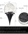 Diagram of Dope Solar Globe Lights for Outdoor Pathway and Garden Waterproof LED Cracked Glass Balls 12 Pack, showing dimensions and features.