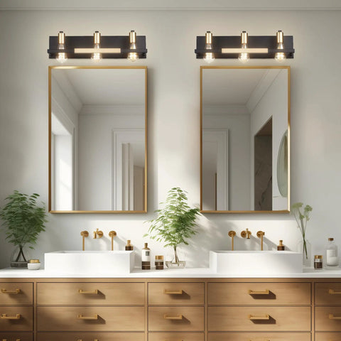 Industrial Black Wall Sconces Set Of Two Matte Black And Gold Indoor Hardwired Wall Lighting Fixtures for bathroom mirror setup
