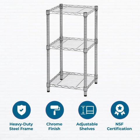 Rock Solid 3 Tier Stackable Chrome Wire Shelving Rack Carrying 200 Lb Per Shelf For No Fuss Quick Assembly And Compact Modular Organization For Closets Counters And Corners
