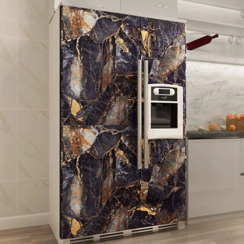Black Marble Peel And Stick Contact Paper 16 Inch By 118 Inch Self Adhesive Waterproof Wallpaper applied on fridge