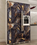 Black Marble Peel and Stick Wallpaper 16 Inch by 354 Inch Self-Adhesive Waterproof Contact Paper on refrigerator in kitchen