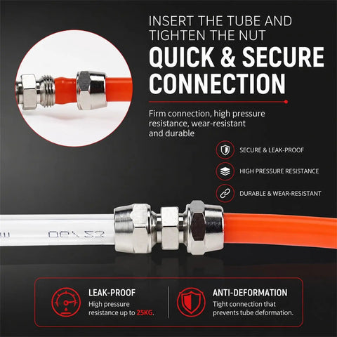8 Piece Straight Air Line Fittings Set For Truck And RV Built Tough Heavy Duty Push In Pneumatic Connectors, close-up view
