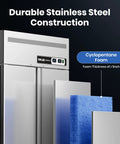 Durable stainless steel construction of Totally Legit Commercial Upright Freezer Refrigerator Combo With Dual Temp Zones And 36 Cubic Feet Of Hella Spacious Stainless Storage For Rock Solid Kitchen Operations In Restaurants Bars And Shops.