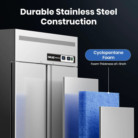 Durable stainless steel construction of Totally Legit Commercial Upright Freezer Refrigerator Combo With Dual Temp Zones And 36 Cubic Feet Of Hella Spacious Stainless Storage For Rock Solid Kitchen Operations In Restaurants Bars And Shops.