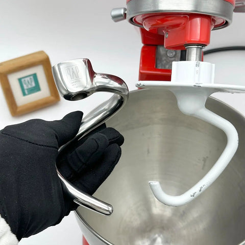 Beefy Spiral Dough Hook Replacement For Three Point Five Qt Tilt-Head Mixers, 18 8 Stainless Steel, shown beside original hook