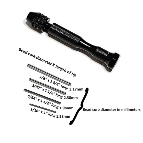 Black Paper Bead Roller with four interchangeable stainless slotted tips, four-inch roller, half-inch handle, for DIY jewelry and crafts