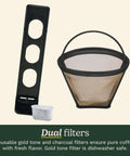 12 Cup Brew Central Coffee Maker filter components including gold tone and charcoal options for fresh coffee flavor