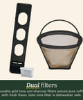 Gold tone and charcoal filters for Brew Central 12-Cup Programmable Coffeemaker With Auto Shutoff, 24-Hour Brew Scheduling, 1-4 Cup Settings