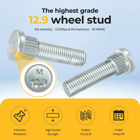 Badass Heavy Duty Rear Wheel Hub Assembly With Studs Replacement For Polaris RZR Sportsman Ace Ranger Atv Utv Models - 12.9 wheel stud close-up with specifications