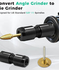 Image of Two Pack Angle Grinder To Straight Chuck Adapter Set With 5/8-11 Thread To 1/4 And 1/8 Inch Collets shown with rotary tool conversion