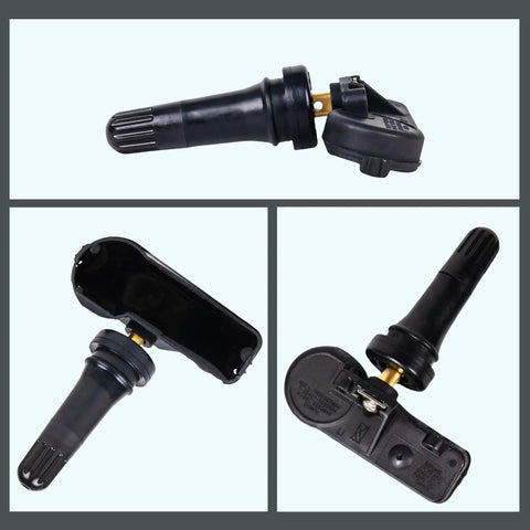 TPMS Tire Pressure Sensors 315MHz 4-Pack Pre-Programmed With OBD Relearn Ready For Ford F-150 2009-2014, Escape 2009-2018, Fusion 2010-2016, Lincoln MKS Replaces 9L3Z-1A189-A, DE8T-1A180-AA, DE8T-1A150-AA black sensor close-up