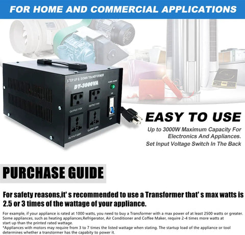 Rugged 3000VA Voltage Transformer Power Converter 110V To 220V AC Converter For Home Use AC To AC Safe Start No Fuss High Efficiency Stable Output 24 7 Operation With Overload Current Protection