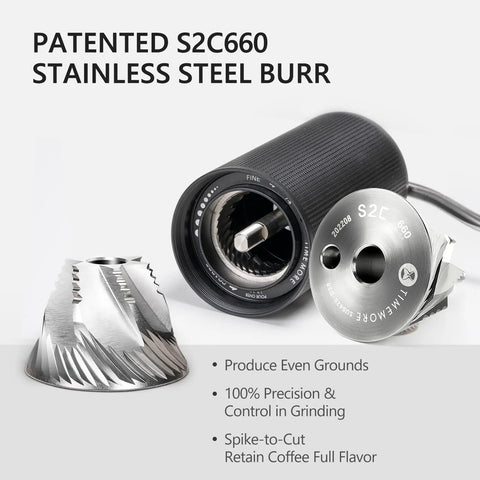 Stainless steel conical burr of Chestnut C3S Manual Coffee Grinder With All Metal Aluminum Body Conical Burr Hand Coffee Grinder Adjustable Grind Settings For On The Go Travel Camping And Home Black showing precision grinding details.