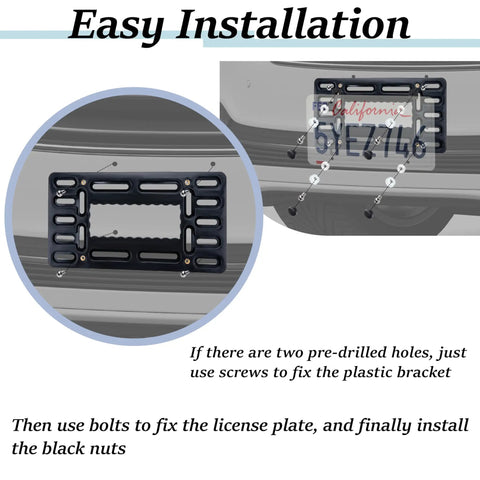 Easy installation of No Drill Front License Plate Bracket Mount for Bumpers and Grilles with clear instructions shown.